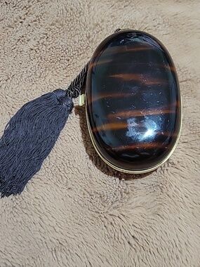 Vintage The Hecht Co. Oval Tortoiseshell-Style Hard Shell Clutch with Tassel